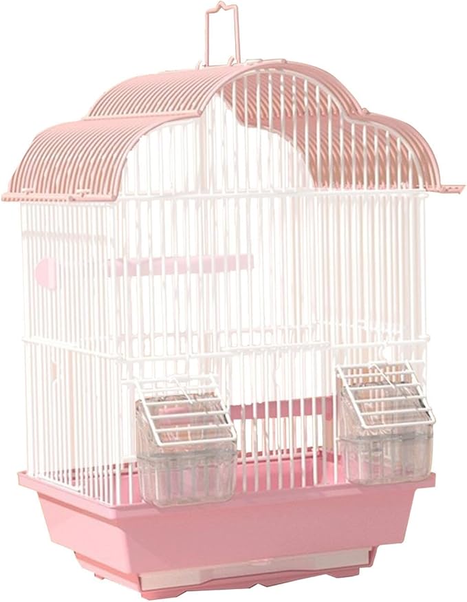Generic Parrot Birdcage Stand Cage House Hanging with Food Cup Hanging Cage Birds Nest for Cockatoos Lovebirds Macaw Budgies Finches, M, Pink