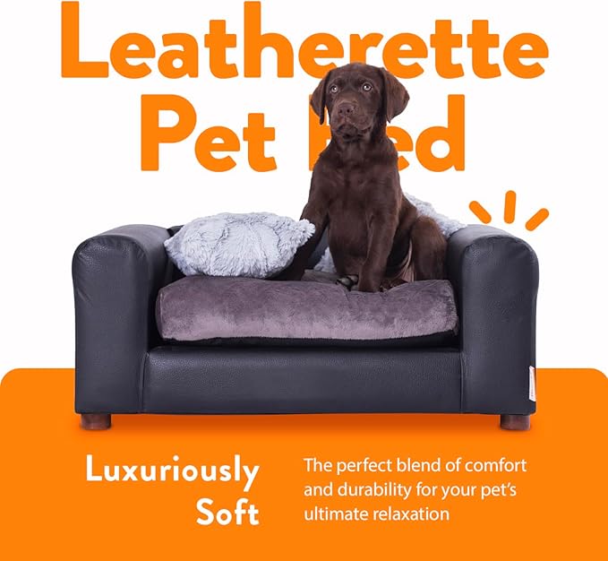Moots Premium Leatherette Pets Sofa, Black/Charcoal, Small