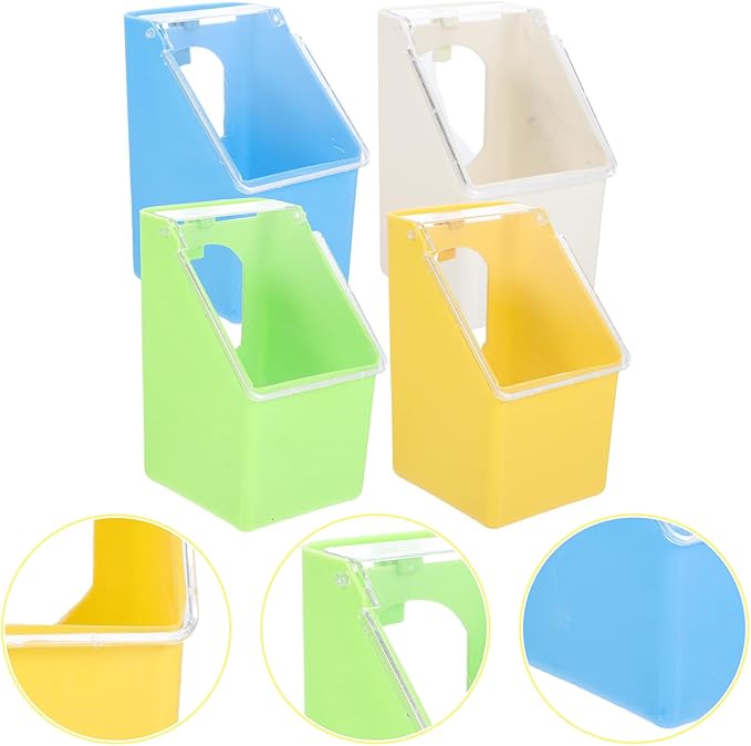 Milisten 4pcs Pigeon Cage Hanging Feeder Boxes with Lid Multifunctional Small Bird Feeding and Watering Container for Parrot and Cage Accessories Plastic Bird Feeders