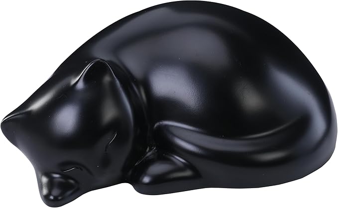 Pet Cat Urns for Ashes, Sleeping Resin Cremation Animal Urn and Sealed Bag, Decorative Memorial, Fur Keepsake, Ashes Necklace, Keychain, Inkless Paw Print Kit, Picture Frames, Sympathy Cards(Black)