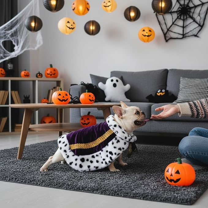 Lovelyshop pet Serial Lux Fur Purple Cat Dog Cloak for Halloween Costumes, King Queen Prince and Princess Cosplay-M/Oversize
