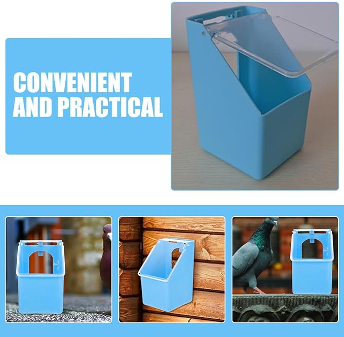 HEMOTON 2pcs Hanging Pigeon Cage Feeders with Lid, Blue Single Hole Water and Food Bowls for Parakeet Cage Accessories, Bird Feeding and Watering Supplies for Outdoor and Indoor Use