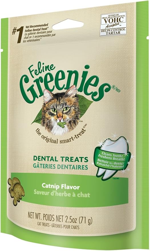 FELINE GREENIES Dental Treats for Cats Catnip Flavor 2.5 oz.