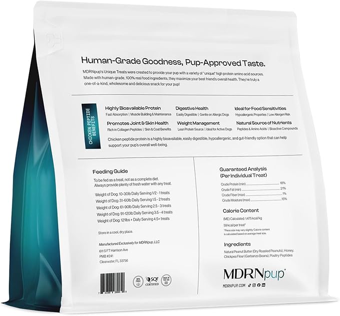 MDRNpup® Unique Dog Treats, Human Grade and All-Natural, Only Four Ingredients, High Protein - Amino Acids, Nothing Artificial, Soft Baked in The USA (13.2 Ounce, Chicken Peptide)