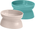 Kitty City Elevated Cat Bowls (Set of 2), Whisker-Friendly Raised Cat Food & Water Dishes, Modern Pedestal Design, Dishwasher Safe, 10.8 oz Each – Teal & Light Pink