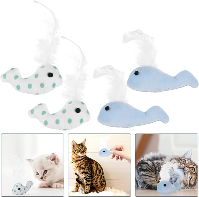 ABOOFAN Interactive Plush Whale Cat Toys 3 Pack with Bell for Indoor Cats Lightweight Soft Stuffed Kitten Toys for Exercise Anxiety Relief