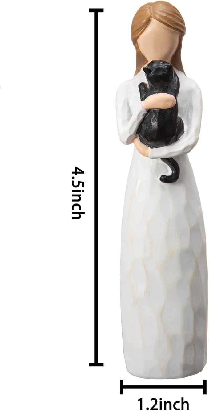 Angel of Friendship Cat Memorial Gifts, Hand-Painted Cat Angel Figurine Statue,Gift to Celebrate Loving Pets and Cat Lovers(Black)