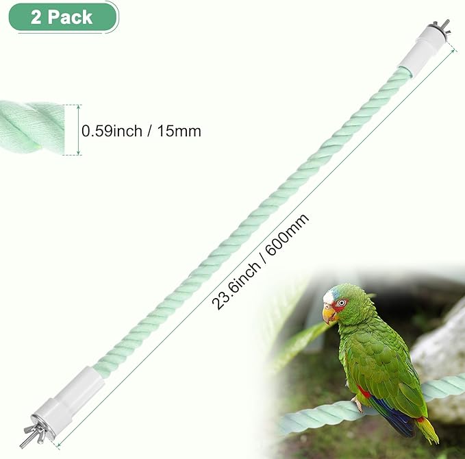 2-Pack Rope Perches for Bird Cages, 23.6 in Length Comfort Grip Flexible Rope Perch Beak & Paw Grinding for Parrots/Cockatiels/Parakeets, Bird Platform Sand [Cyan]