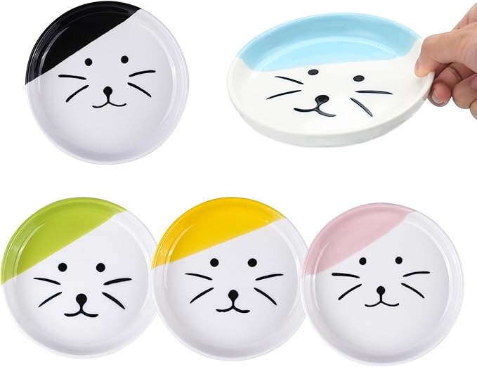 Cat Food Dishes Set, Healthy Ceramic Pet Food and Water Bowl for Indoor Cat, Puppies, Anti Whiskers Fatigue, Shallow Bowls for Wet Food Plate, Dishwasher Safe, 5 Pcak