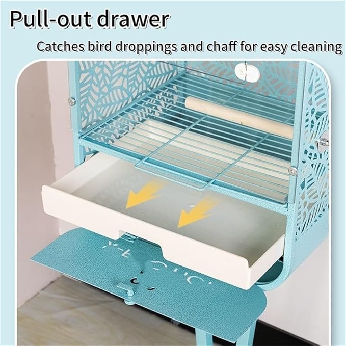 Metal Birdcage with Stand, Decorative Small Bird Cage for Parakeets, Cockatiels, Budgies, Indoor Bird Decor for Home(Pink)
