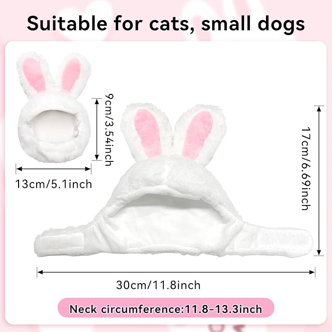 Cat Bunny Rabbit Ears Hat Costumes, Rabbit Ears for Dogs Party Costume Easter, Pet Accessory Cute Headwear, Easter Pet Costume for Cats Small Dogs Puppy (White)
