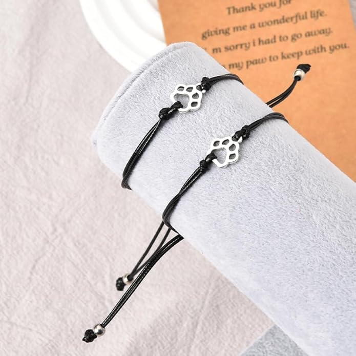 Memorial Bracelet for Pet Loss - Sympathy Paw Print Friendship Bracelets for 2 - Remembrance Gifts for Cat & Dog Lovers
