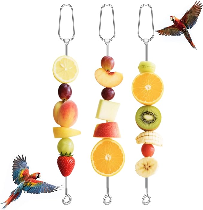 3 Pcs Fruit Vegetable Bird Cage Feeder, Toys for Parakeets, Cockatiels, Conures and Small Animals, Bird Cage Accessories with Stainless Steel