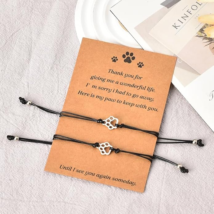 Memorial Bracelet for Pet Loss - Sympathy Paw Print Friendship Bracelets for 2 - Remembrance Gifts for Cat & Dog Lovers