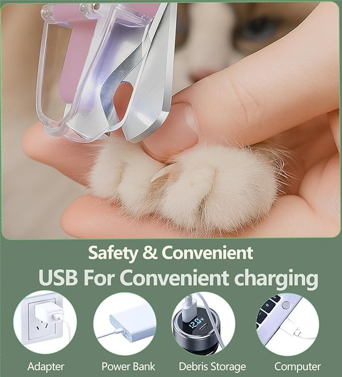 2-in-1 Dog Nail Clipper & Nail Grinder with 2 LED Lights Splash Guard for Large Medium Small Cats Dogs Pets Paw Trimmer Claw Grinders USB Rechargeable (Pink)