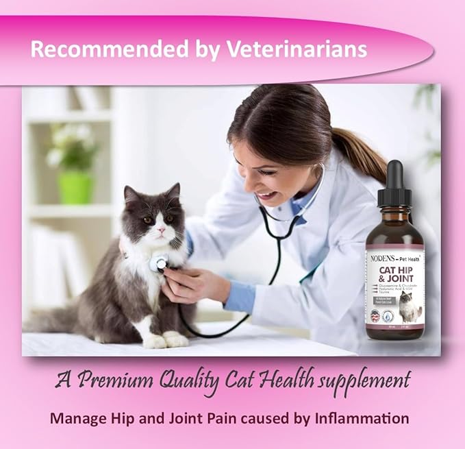 NODENS Cat Hip and Joint Liquid Glucosamine for Cats with Chondroitin – 100% Natural Cat Joint Supplement for Senior Cats Pain Relief Anti-inflammatory for Improved Joint Flexibility & Mobility 2oz