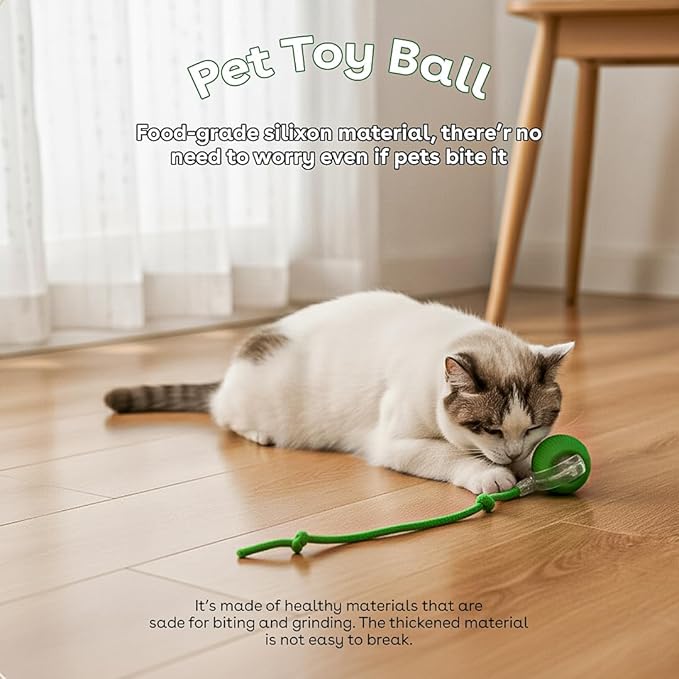 Interactive Cat Toy Ball, Automatic Intercative Cat Toys for Indoor Cats, The 3rd Generation Agile Moving Cat Ball with Elastic Mesh Tail, Toys for Indoor Adult Cats, Motion Activated (Green)