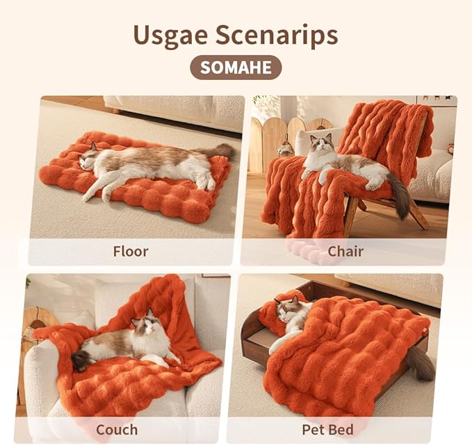 Self-Warming Cat Blanket, Dual-Side Plush Sherpa Throw with Anti-Static, Snuggle Mat for Kittens & Cats, Cozy Bed Topper for Windowsills & Couches, Machine Washable & Dryable, 21x18 Inch Orange