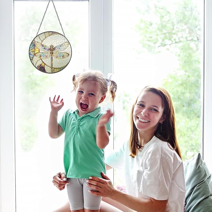 Dragonfly Suncatcher Stained Glass Window Hanging Decor - Vibrant Nature-Inspired Sun Catchers for Indoor Windows, Garden or Living Room, Unique Gift for Women, Housewarming & New Home Decoration