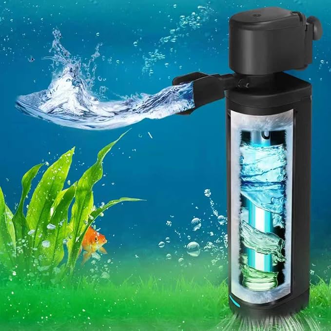300GPH Aquarium Filter, UV Sterilizer for Aquarium for 45-120 Gallon, Submersible Pump Filter for Green Water Algae Clean, Ultra-Silent Green Killing Machine with Fish Tank & Turtle Tank Deodorization