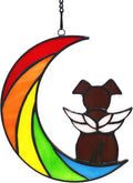 Stained Glass Rainbow Bridge Brown Dog Memorial Gifts for Loss of Dog Sympathy Remembrance Suncatcher, Thoughtful Pet Loss Bereavement Gifts in Memory of Pet Passing Away Window Hanging.
