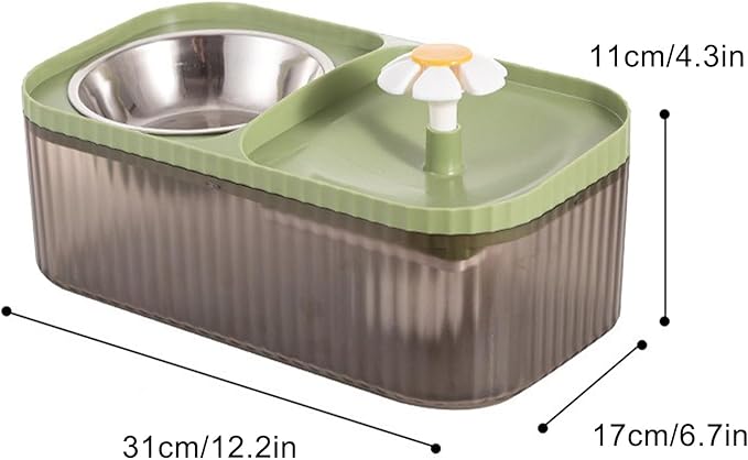 2 in 1 Cat Water Fountain and Food Bowl,Cat Fountain Water Bowl,Pet Water Bowl Fountain,Automatic Pet Water Dispenser,Cat Food and Water Bowl Set,Cat Feeding and Watering Supplies(Green)