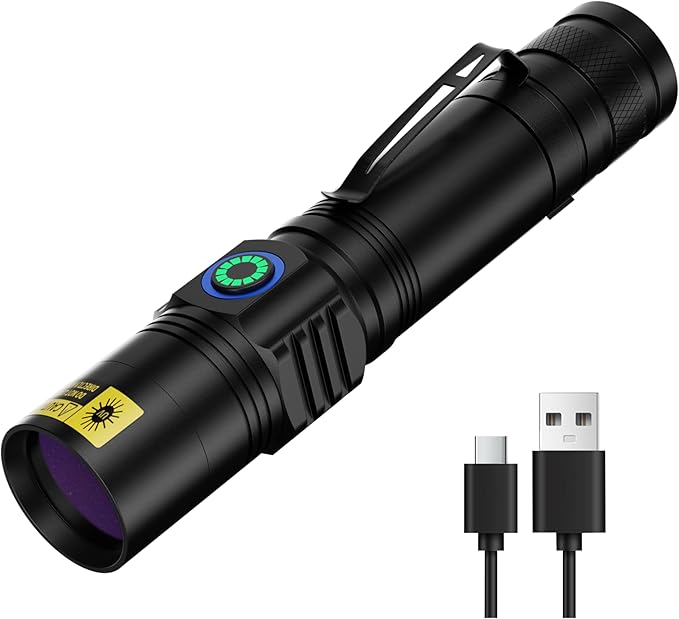 365nm UV Flashlights Rechargeable, Blacklight with USB-C Cord for Pet Urine, Resin Curing, Carpet Stains, Scorpions, and Bed Bug Inspection