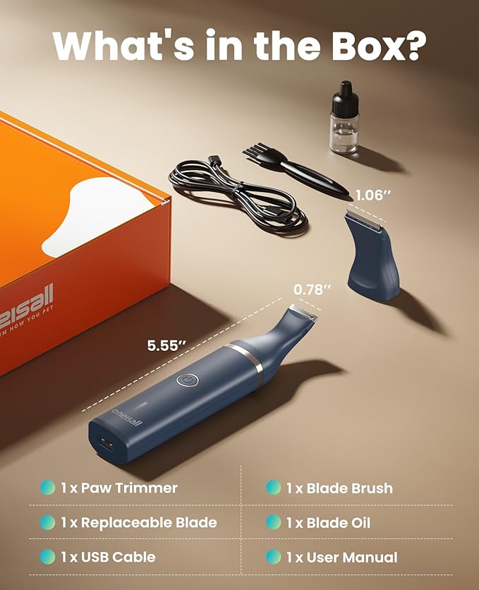 oneisall Dog Clippers with Double Blades,Cordless Small Pet Hair Grooming Trimmer,Low Noise for Trimming Dog's Hair Around Paws, Eyes, Ears, Face, Rump (Teal)