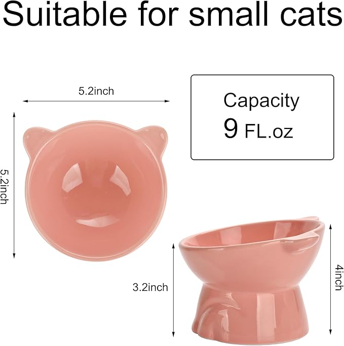 Elevated Cat Food Bowl,9 Oz Ceramic Raised and Tilted Water Bowl,Anti Vomiting and Protect Pets Spines Dishes for Fat Faced Cat, Indoor Cats,Kitten,Small Dog (Black)