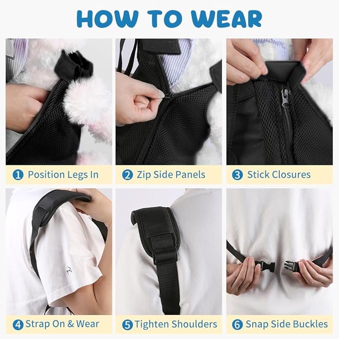 Mosago Dog Backpack Carrier, Adjustable Pet Front Carrier with Thick Padded Bottom Support, Legs-Out Chest Carrier for Small to Medium Dogs 7–11 lbs, Easy Fit for Walking, Hiking, Camping, Traveling