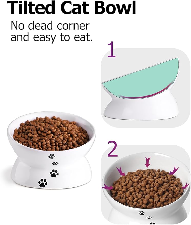 Y YHY Cat Bowl Anti Vomiting, Raised Food Bowls, Tilted Elevated Bowl, Ceramic Pet Food Bowl for Flat Faced Cats, Small Dogs, Protect Pet's Spine, Dishwasher Safe (5 Inches, White)