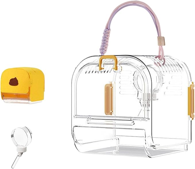 Portable Plastic Bird Cages for Outdoor, Lightweight Ventilated Travel Bird Cage with Handle, Waterproof Bird Carrier for Small Birds and Budgies, Easy to Carry (Yellow)