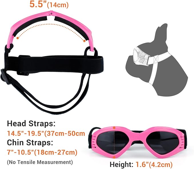 Petleso Dog Goggles Medium Breed, Small Dog Sunglasses Pet Eye Protection Windproof Anti-UV for Small to Medium Dogs, Pink