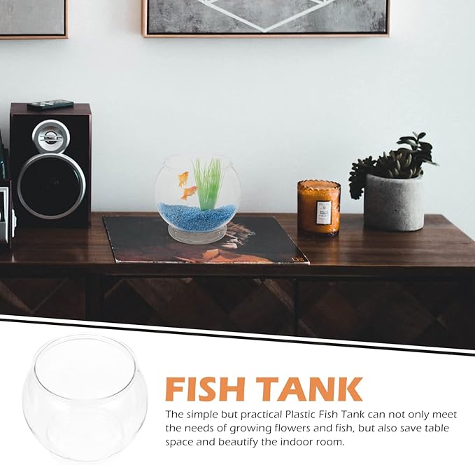 Homoyoyo Plastic Fish Bowl Round Clear Goldfish Vases for Betta Fish Aquarium Home Decor Party Drinks Crafts Unbreakable Transparent 18.00X18.00X17.00CM