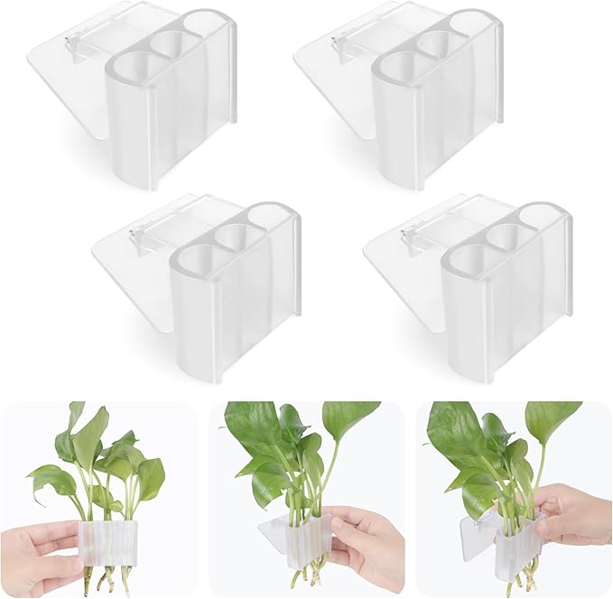 3 Holes Upgraded Aquatic Plant Cup Aquarium Plant Holder for Tank,Aquascape Accessories Decorations- White 4 Pcs