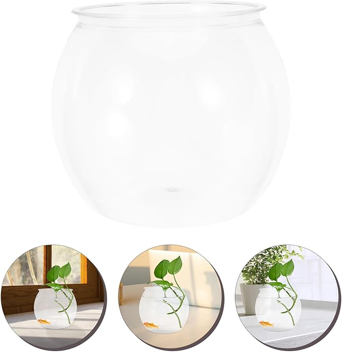 jojofuny Small Round Plastic Fish Bowl Aquarium Tank, Drop-Resistant Desktop Ecological Fish Living Tank for Goldfish and Betta, Medium Size for Home and Office Decor