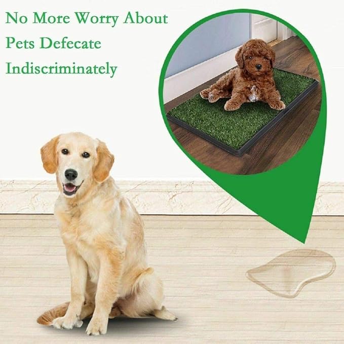 LOMANTOWN Dog Grass Pad with Tray Indoor Outdoor Pet Training Grass with Tray Washable Pee Pads, 3 Layered System Dog Litter Box for Puppy Training (30 x 20 in)