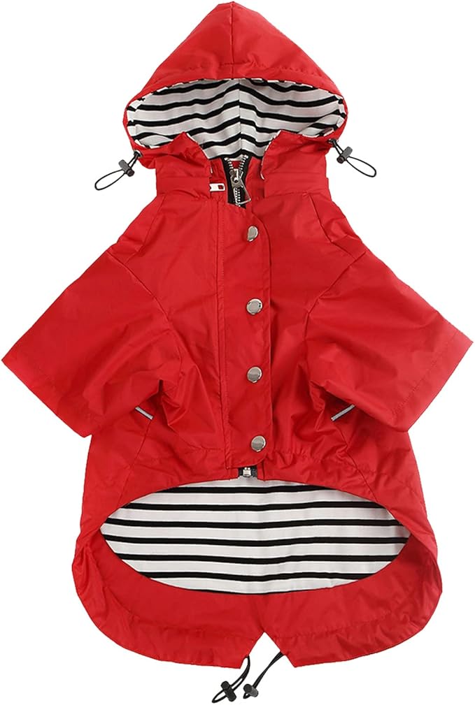 Morezi Dog Zip Up Raincoat with Reflective, Rain/Water Resistant, Adjustable Drawstring, Removable Hood, Raincoats with Legs 8lbs to 80lbs Available - Red - XS