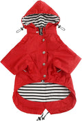 Morezi Dog Zip Up Raincoat with Reflective, Rain/Water Resistant, Adjustable Drawstring, Removable Hood, Raincoats with Legs 8lbs to 80lbs Available - Red - XL