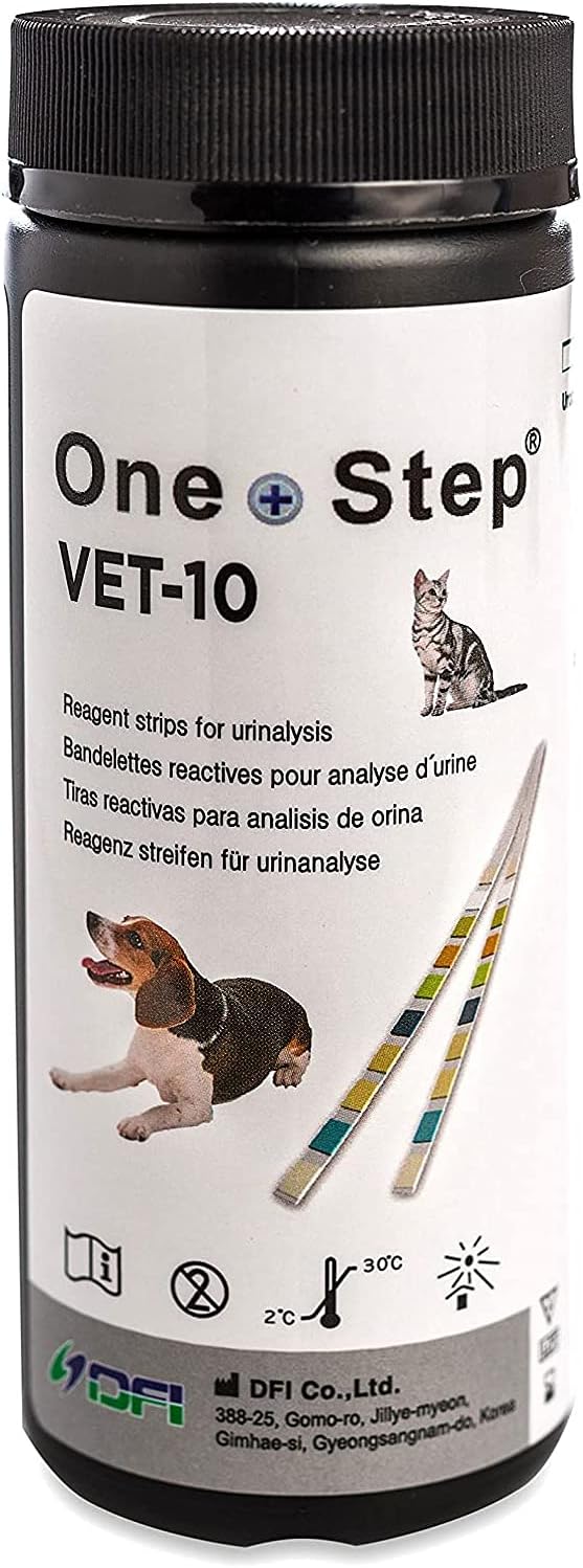 One Step Pet Urine Testing Strips, 100 x 10 Parameter Urinalysis Tests for Dogs, Cats, Vets, Accurate Testing for Veterinarians, Detects UTI, Diabetes, Bladder, Kidney, Liver, SG, pH, Glucose