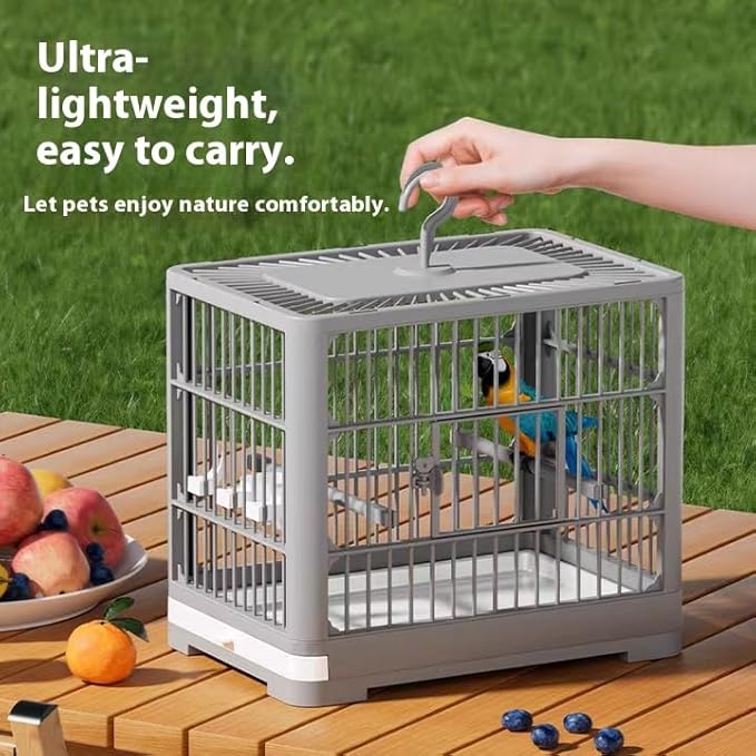 2026 New Bird Carrier Cage, Travel Bird Cage, Portable Bird Carrier, Small Birds Lightweight Parrots Cage, Detachable Tray Hook Handle Easy Transport Bird House for Travel Outdoor (Gray)