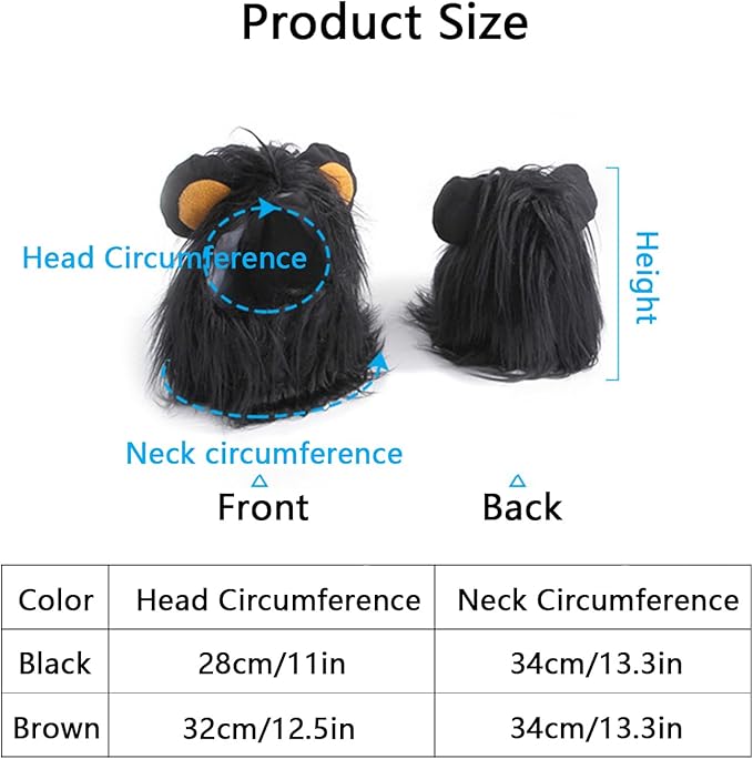Qiansail Lion Mane Wig for Cats, Funny Bunny Ears Cute Dog Hats Cat Apparel Costume Pet Clothing Accessories for Halloween Cosplay Party