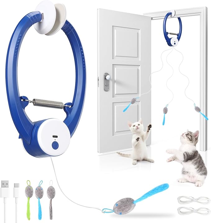 Interactive Cat Toys for Indoor Cats, Automatic Electric Flying Bird Feather Wand Toy, Best Kitten & Adult Cat Enrichment Toy Hanging Electric Kitty Toys for Bored Cats, Dark Blue