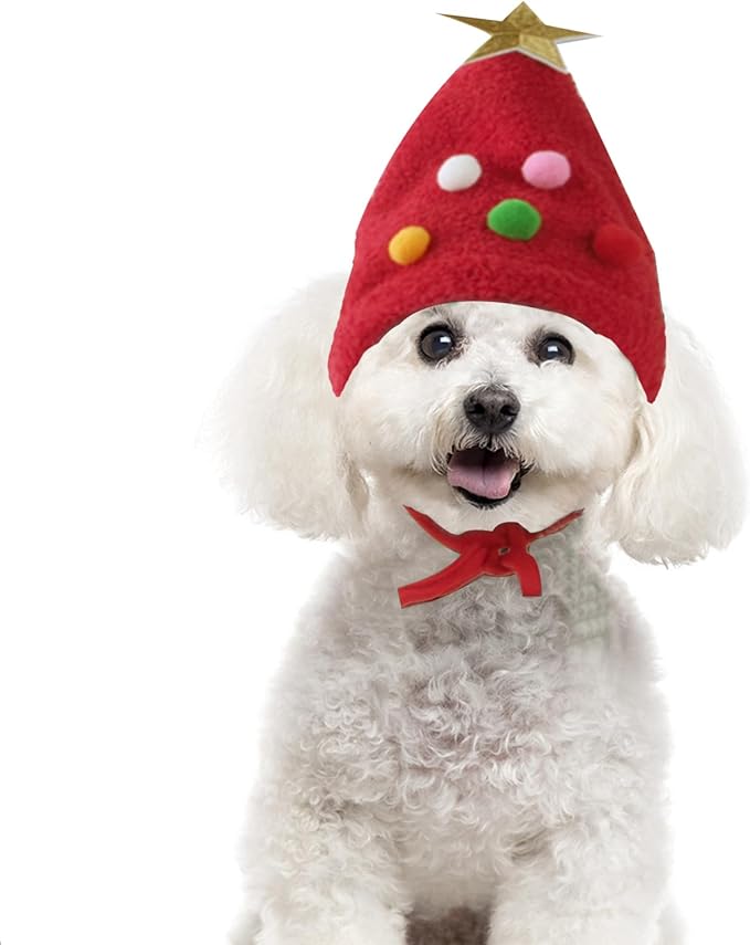 1PC Dog Christmas Day Costume - Dog Cat Christmas Day Pet Hat Adjustable Headpiece Hat with Star and Pompoms Pet Red Costume Soft Cute Hat for Dogs