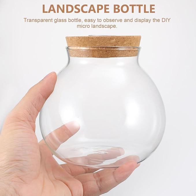 Ecological Bottle with Led Light 5.51In Transparent Glass Fish Tank Micro Landscape Aquarium Desktop Aquatic for Home Decor