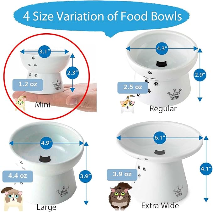Necoichi Raised Cat Food Bowl – Ceramic Elevated Cat Bowl for Whisker & Neck Fatigue, Dishwasher Microwave Safe – Non-Slip & Anti Vomiting Ergonomic Design (Dots, Mini)