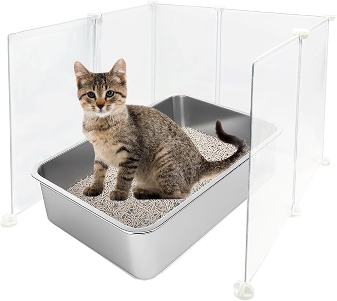 KEYIDE High Wall Cat Litter Box Splash Guard, DIY Cat Litter Pan Siding Kitten Litter Tray Pee Shield Dog Scatter Barrier, 24L x 19W x 16H Keep Floor Clean
