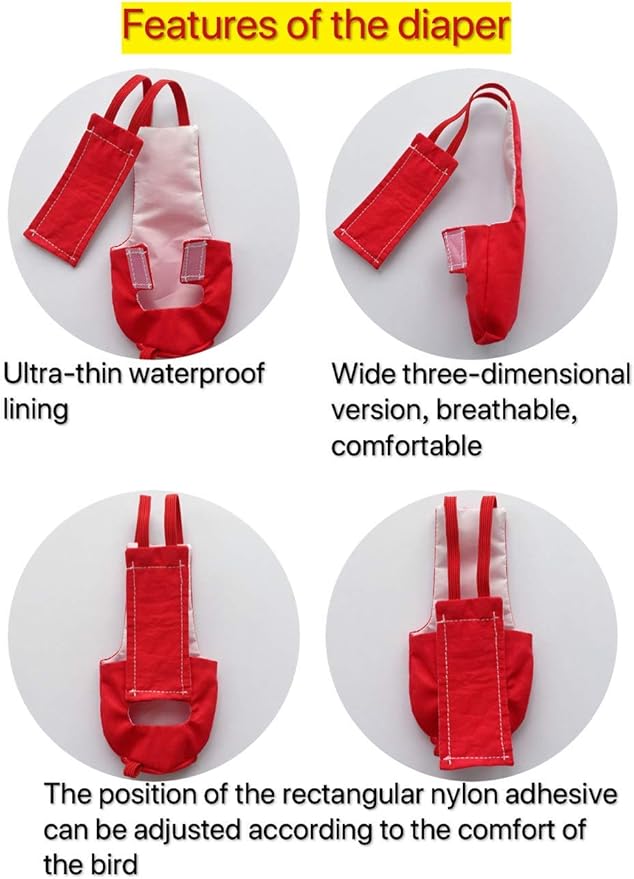 Parrot Diaper Bird Flight Suit, Bird Clothes, Waterproof Lining Pet Bird Supplies (2XL, Red)