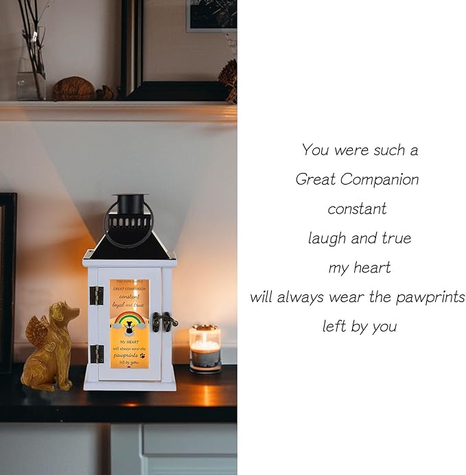 Memorial Gifts for Loss of Dog - Pet Sympathy Remembrance Passing Away Gift Ornament with LED Candle, White Bereavement Funerary Lantern Decor with Remote Control