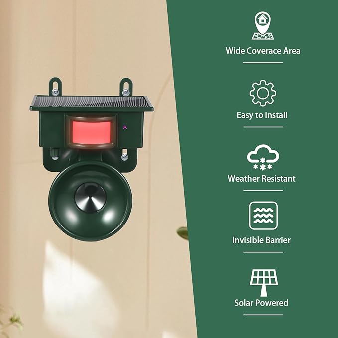 2026 Solar Ultrasonic Bird Repellent Devices Outdoor Woodpecker Deterrent for House with Motion Activated IP65 Waterproof Pigeon Deterrent for Outside Effective Sonic Bird Repeller for Garden Farm